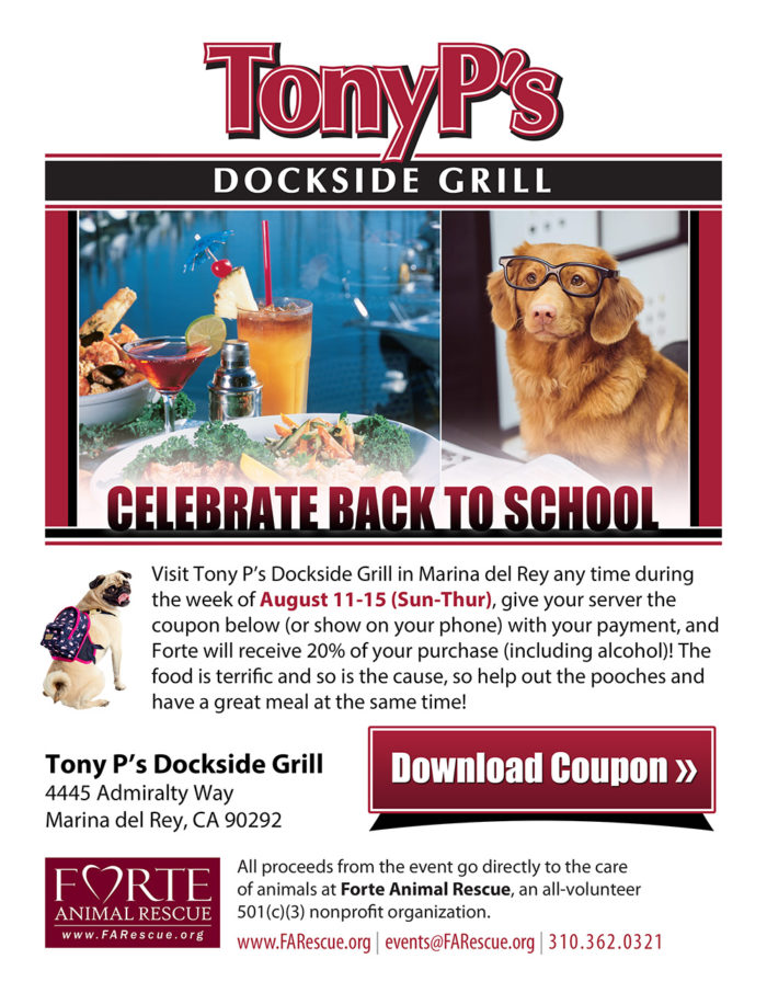Tony P's Dockside Grill Fundraiser August 11th thru August 15th